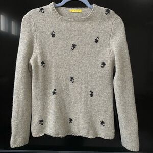 Lluis Gray Embroiled 100% Lambswool Sweater, Size XS-S